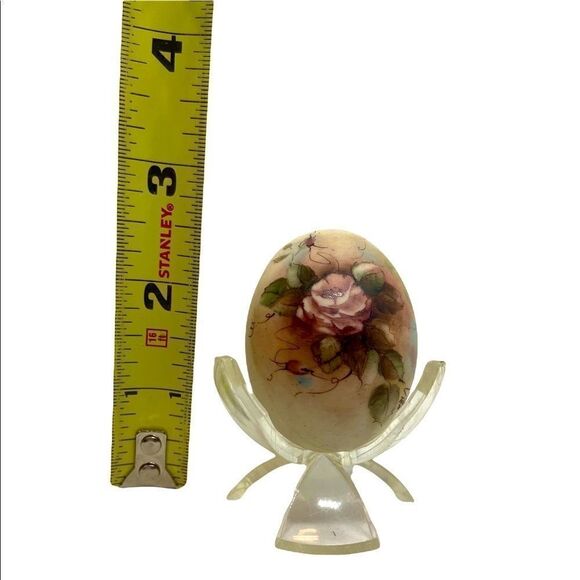 Vintage Floral Signed Artist Egg with Stand - Picture 7 of 10